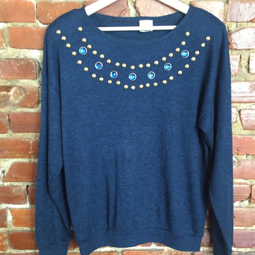 Vintage knit sweater with jeweled accents
